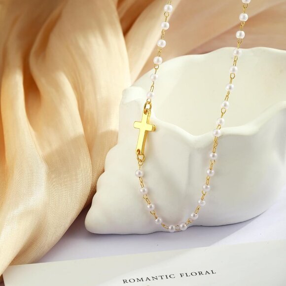 Women's 3-gold 14k Gold Plated Cross Choker Minimalist Simple Dainty Necklaces - Picture 6 of 7